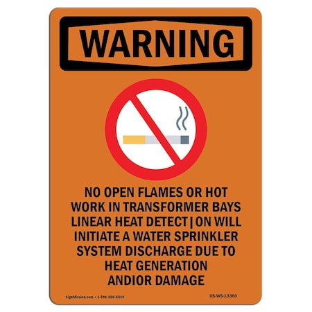 Signmission OSHA WARNING Sign, No Open Flames Or W/ Symbol, 18in X 12in Aluminum, 12" W, 18" L, Portrait OS-WS-A-1218-V-13360